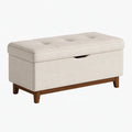 Banc coffre 100 cm en tissu beige avec pieds en bois style contemporain