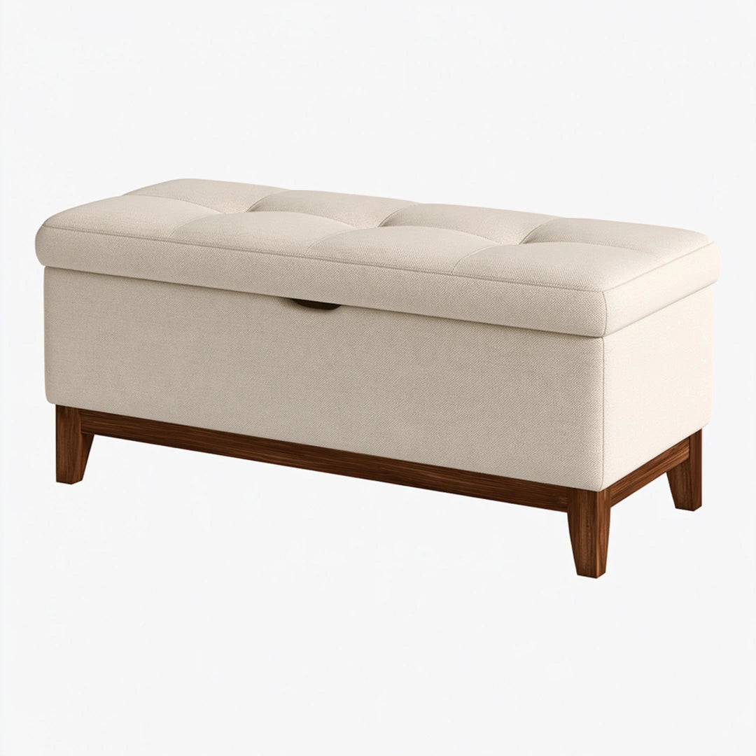 Banc coffre 100 x 40 x 45 cm tissu beige rangement capitonné contemporain