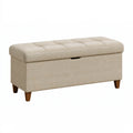 Banc de rangement 110 cm en tissu beige avec assise capitonnée