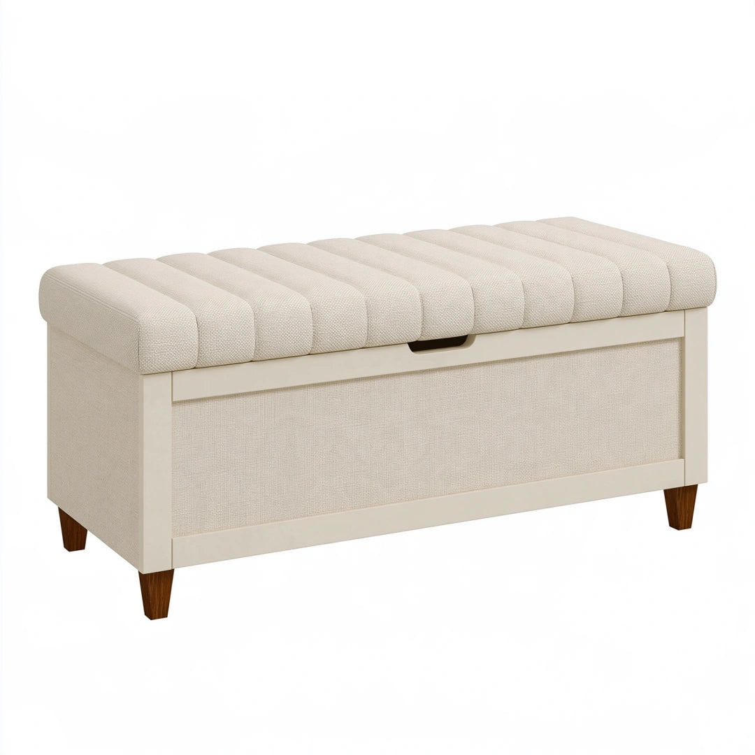 Banc coffre de rangement 100 x 40 x 50 cm en tissu beige style contemporain