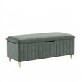 Banc coffre 100 x 40 x 45 cm en tissu vert grisé avec pieds métalliques style contemporain