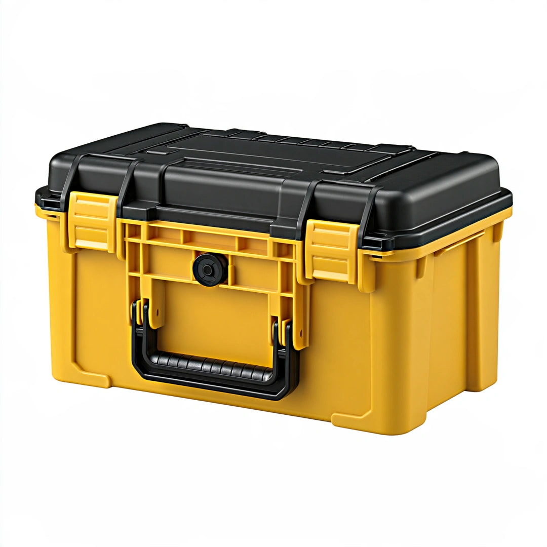 Mallette de rangement 45 x 30 x 25 cm en plastique jaune et noir avec poignée et fermetures