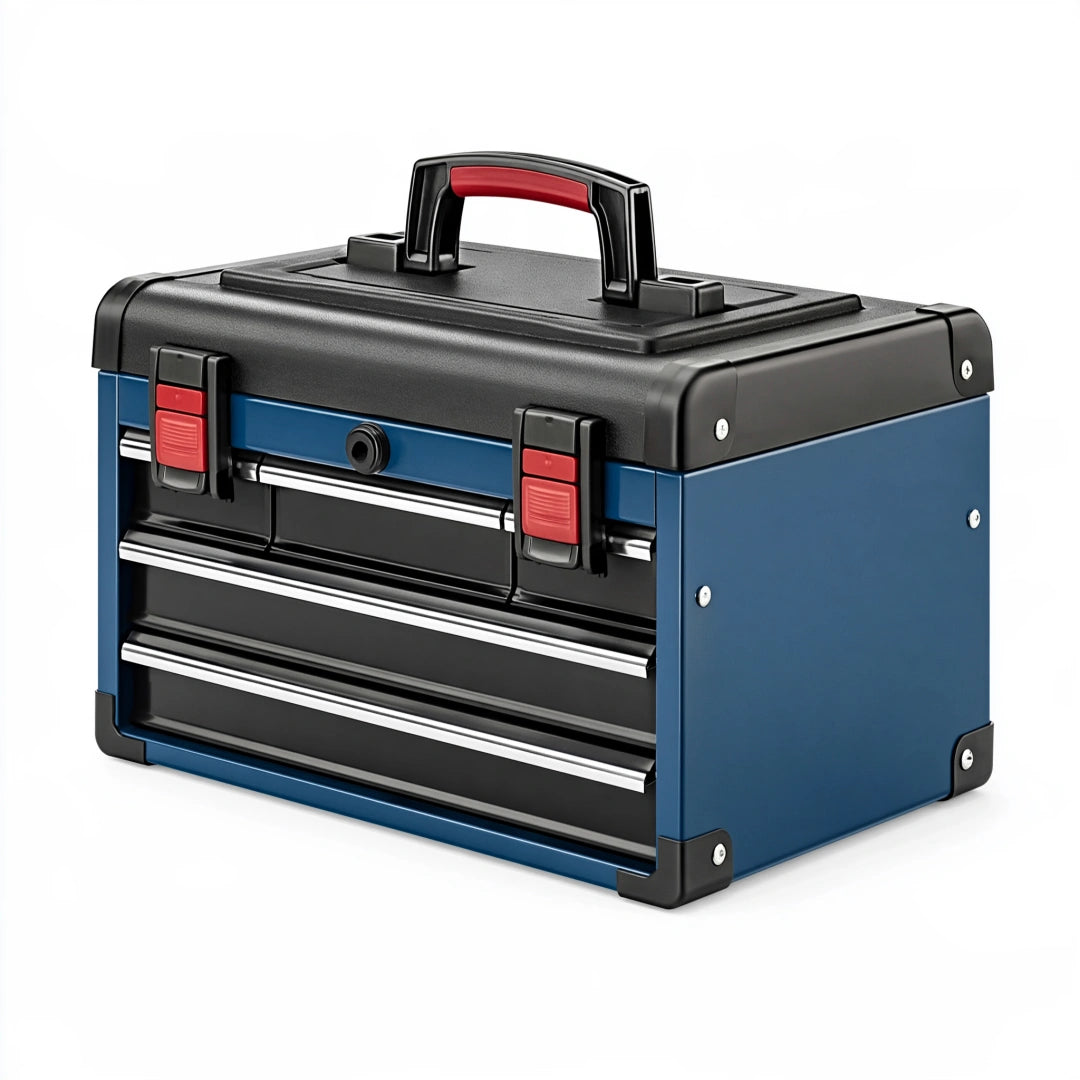Coffret à outils 45 x 25 x 30 cm en plastique bleu et noir à 3 tiroirs portable