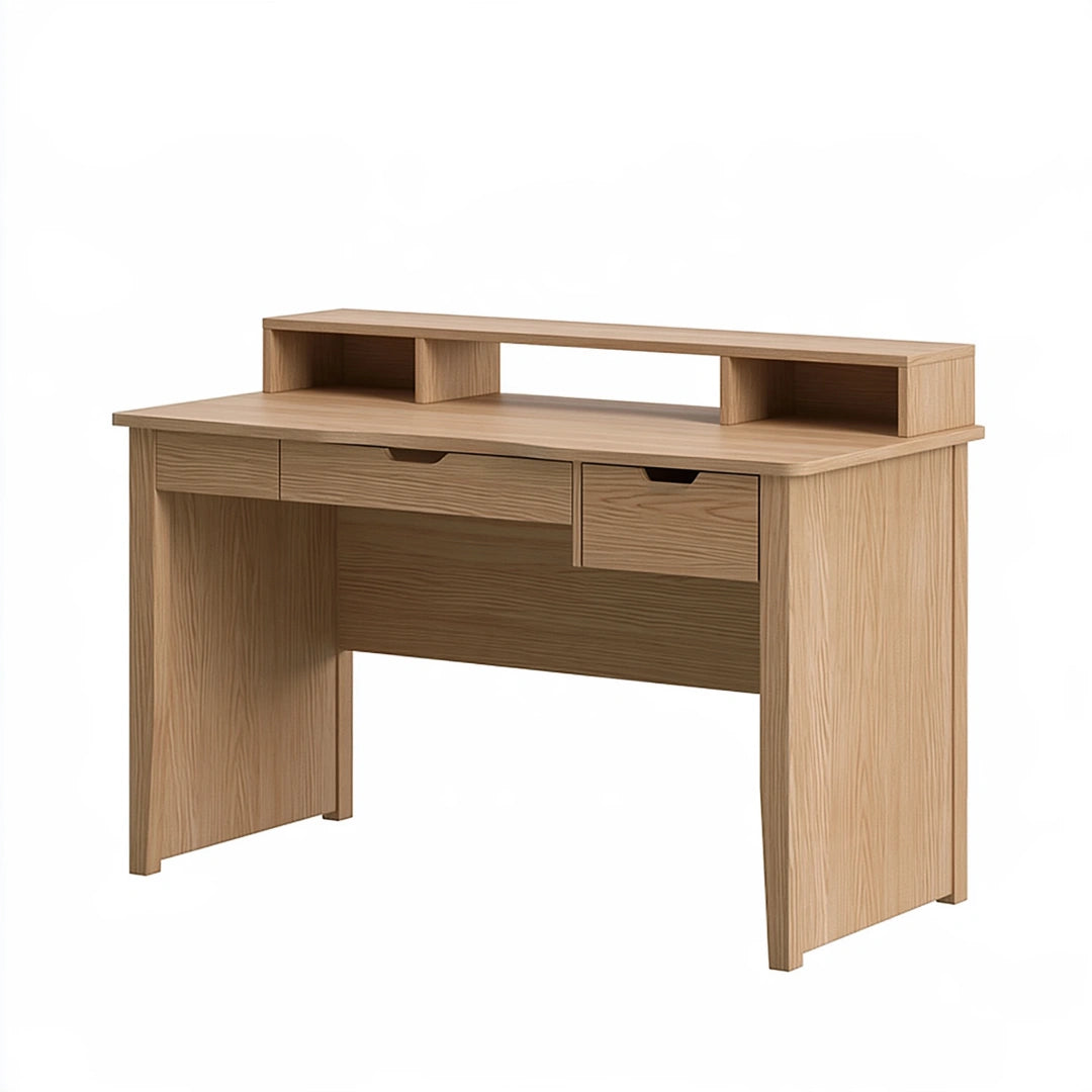 Bureau 120 x 60 x 90 cm en bois brun clair avec tiroirs et niches style scandinave