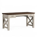 Bureau 150 x 60 x 76 cm en bois blanc cassé et marron foncé avec deux tiroirs style campagne