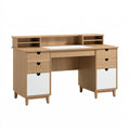 Bureau avec rangement 140 cm bois clair/blanc style scandinave