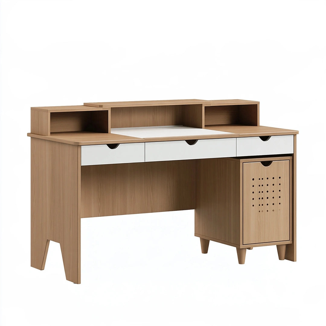 Bureau avec rangement 120 x 60 x 90 cm aspect bois marron et blanc moderne