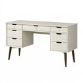 Bureau 150 x 60 x 76 cm en bois blanc avec tiroirs style scandinave