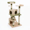 Arbre à chat 60 x 60 x 145 cm en sisal et peluche beige vert avec niches et plateformes