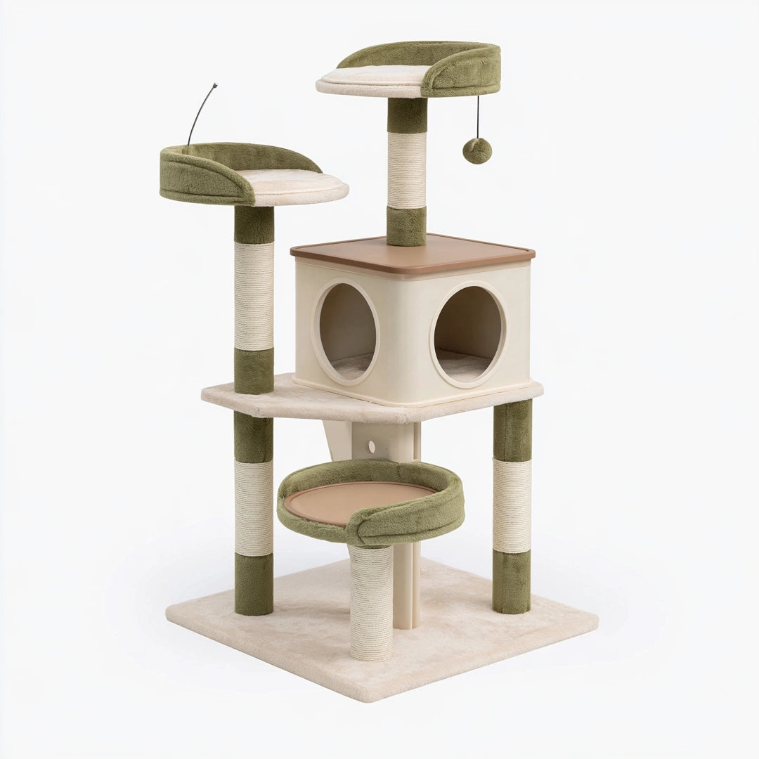 Arbre à chat 60 x 50 x 145 cm vert et beige avec sisal et plateformes