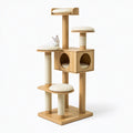 Arbre à chat 60 x 60 x 170 cm en bois beige avec griffoirs et niches style contemporain