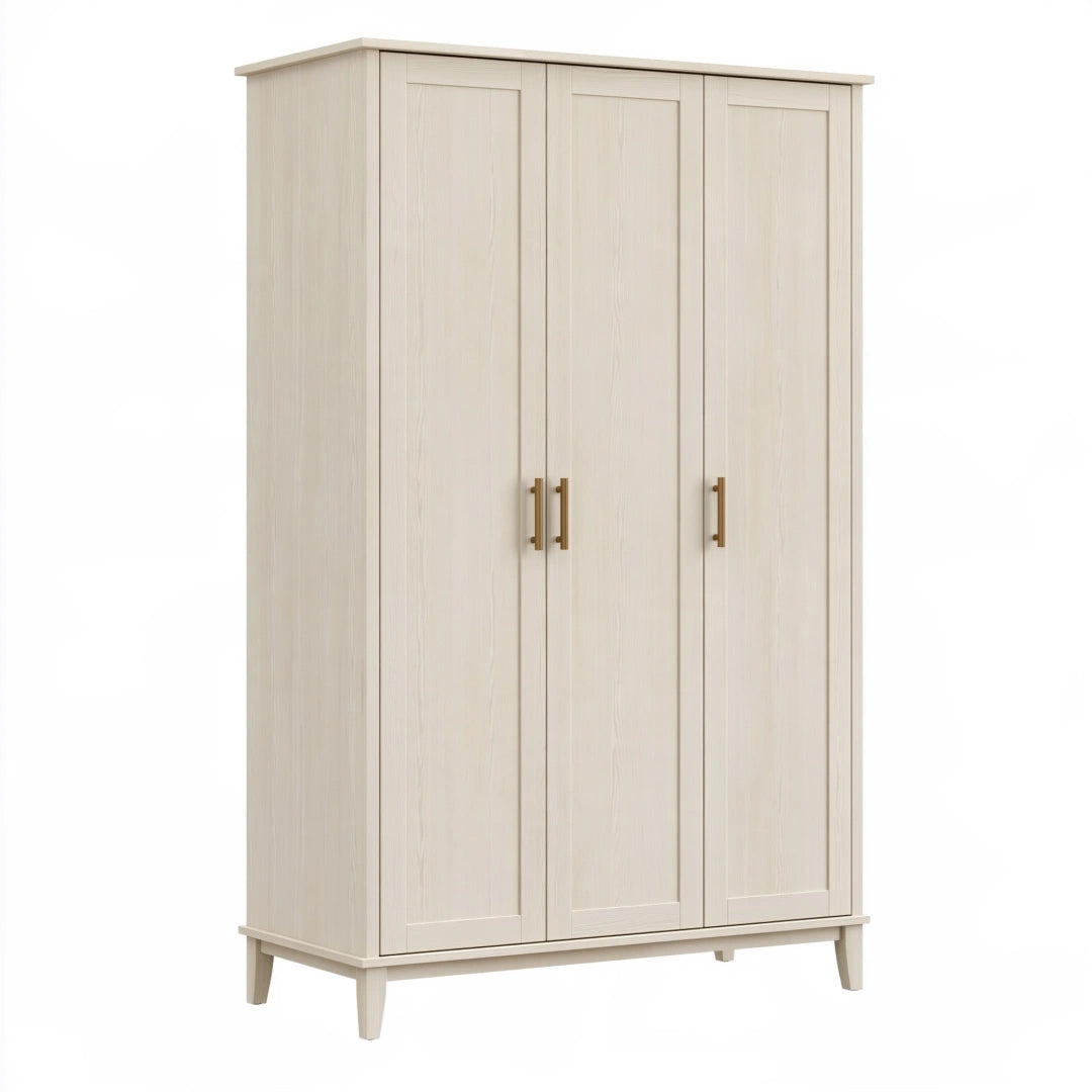 Armoire 3 portes 120 x 55 x 190 cm en panneaux de bois beige clair rangement style scandinave