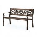 Banc de jardin 122 cm en acier brun à motif floral