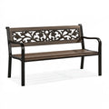Banc de jardin 150 x 63 x 88 cm en métal brun foncé à dossier décoratif